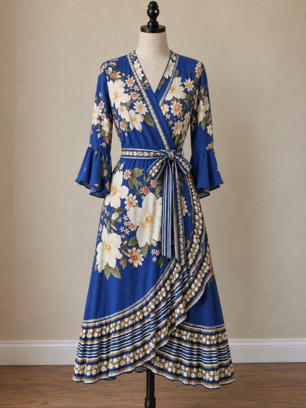 Farm Rio Anthropologie Midnight Flower Ruffle Wrap Dress XS Floral Tropical - Picture 1 of 11
